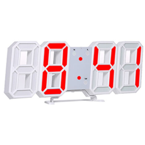 Reloj digital LED 3D, reloj de mesa electrónico, despertador, reloj de pared luminoso colgante, carcasa blanca, pantalla roja.