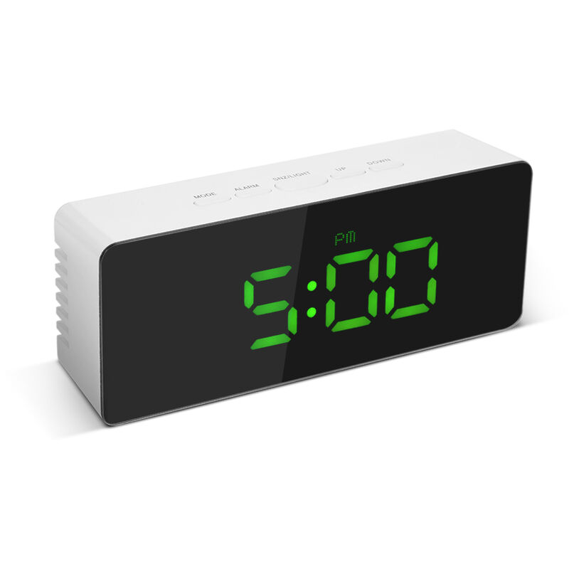 

Reloj digital LED con espejo, USB y con pilas, reloj despertador con pantalla de 12 H / 24 H ° C / ° F,Verde