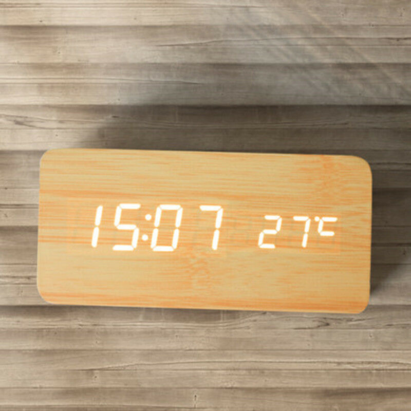 

Reloj digital LED Reloj despertador silencioso de madera Venta al por mayor Nuevo producto Reloj de madera electrónico con pantalla LED dual creativa