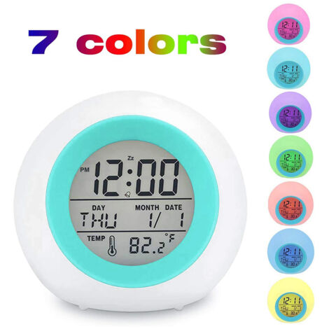 Reloj digital para estudiantes, tanto para niños como para niñas, reloj de mesita de noche con luz que cambia de 7 colores para la habitación infantil, control táctil de la temperatura interior para q