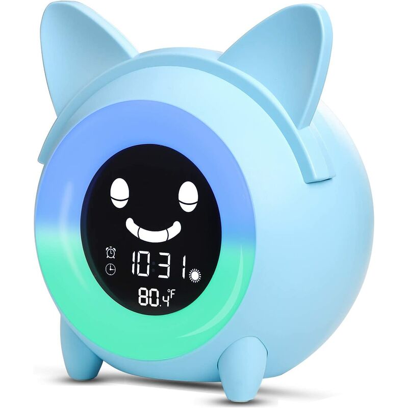 

Reloj electrónico con luces nocturnas y parlantes de luz ajustable de brillo de 5 colores, azul claro