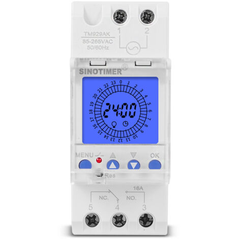 Reloj electrónico digital con pantalla LCD de 24 horas, 85-265 V, montaje en riel DIN, temporizador analógico programable inteligente con intervalo de 15 minutos (16 A)