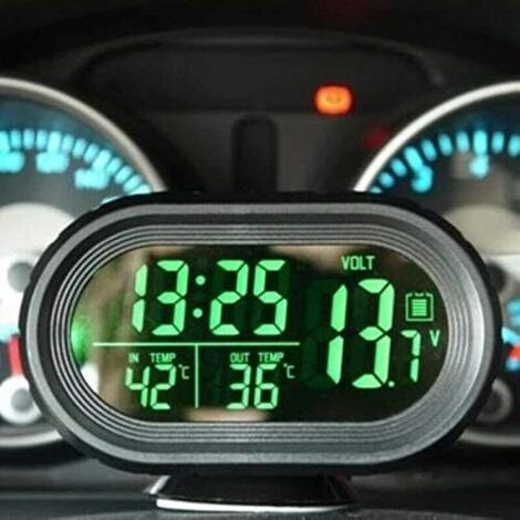 Reloj electrónico digital LED LCD con termómetro y voltímetro para coche en 1