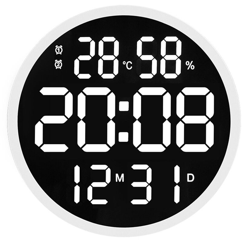 

Reloj electronico silencioso redondo de 12 pulgadas, fuente grande, pantalla digital, temperatura, humedad, fecha, calendario, reloj de pared simple,