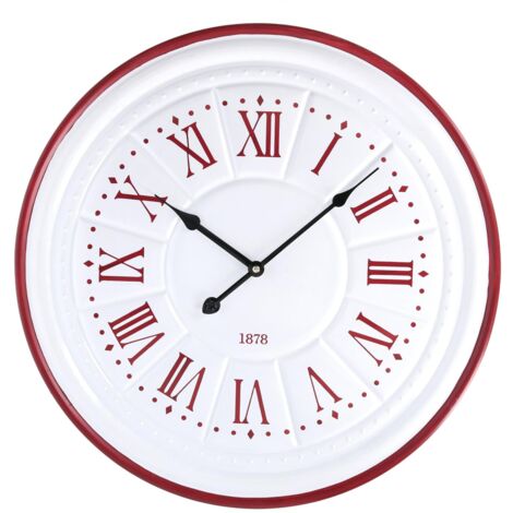 Reloj madera metal rojo blanco cmø50x4,5