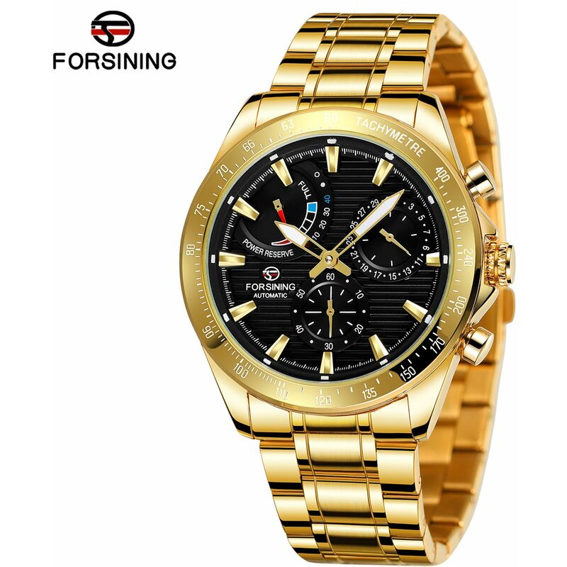 

Reloj mecanico automatico para hombre con correa de acero inoxidable, reloj de pulsera de moda con pantalla luminosa para ninos y hombres,Oro negro