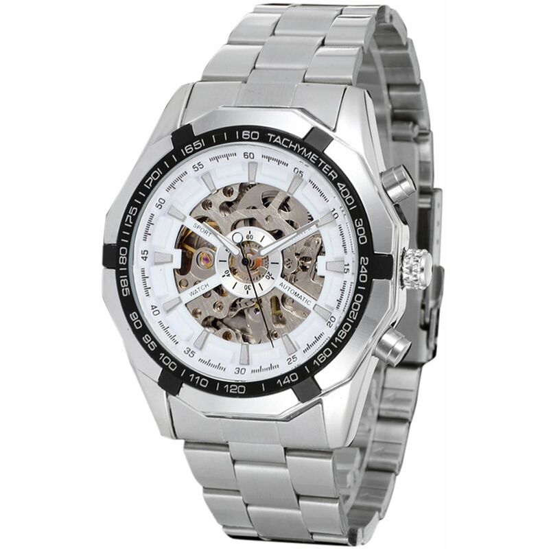 

Reloj mecanico automatico para hombre Reloj de pulsera de moda con banda de acero Relojes de diseno hueco,blanco