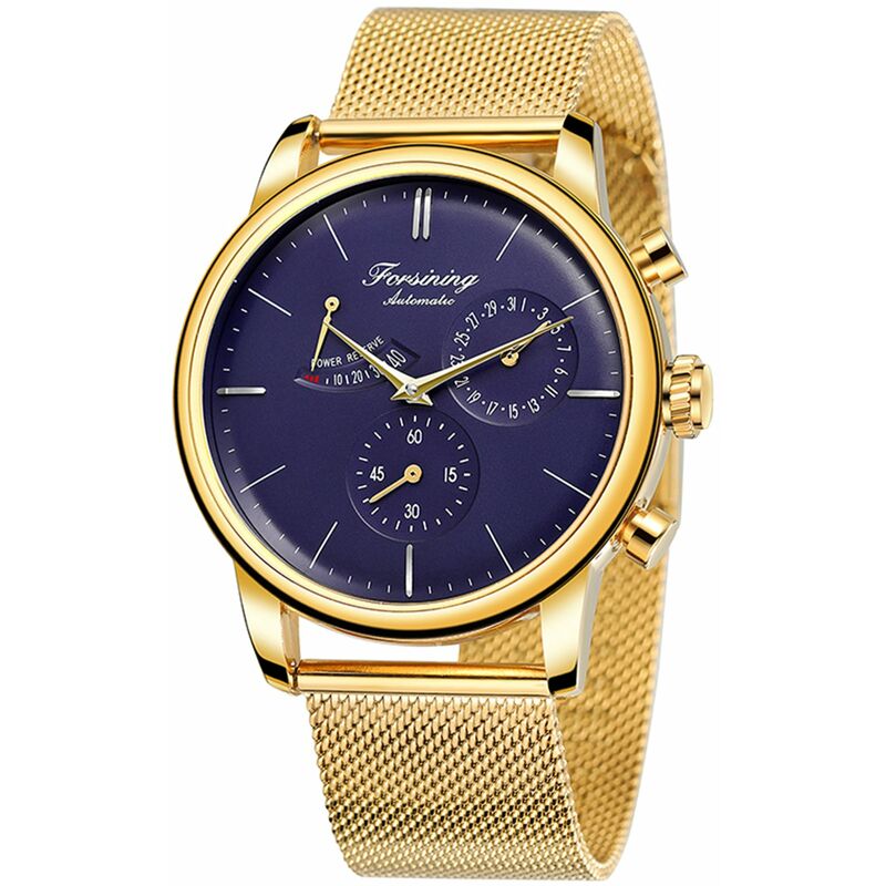 

Reloj mecanico automatico para hombre, reloj de pulsera informal de negocios con visualizacion de fecha, para hombre,Azul y Dorado