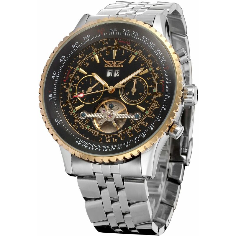 

Reloj mecanico automatico para hombre, reloj de pulsera multifuncion a la moda con banda de acero, relojes con visualizacion de fecha y calendario,2 #