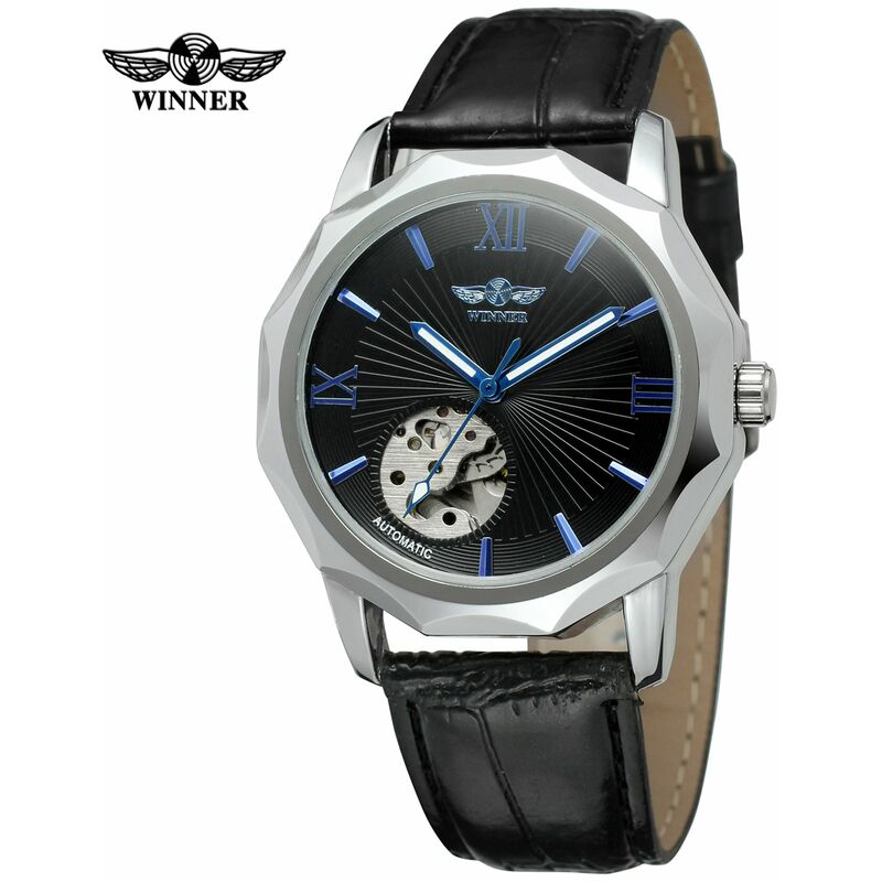 

Reloj mecanico automatico para hombre T-Winner con correa de cuero Reloj de pulsera de moda con pantalla luminosa