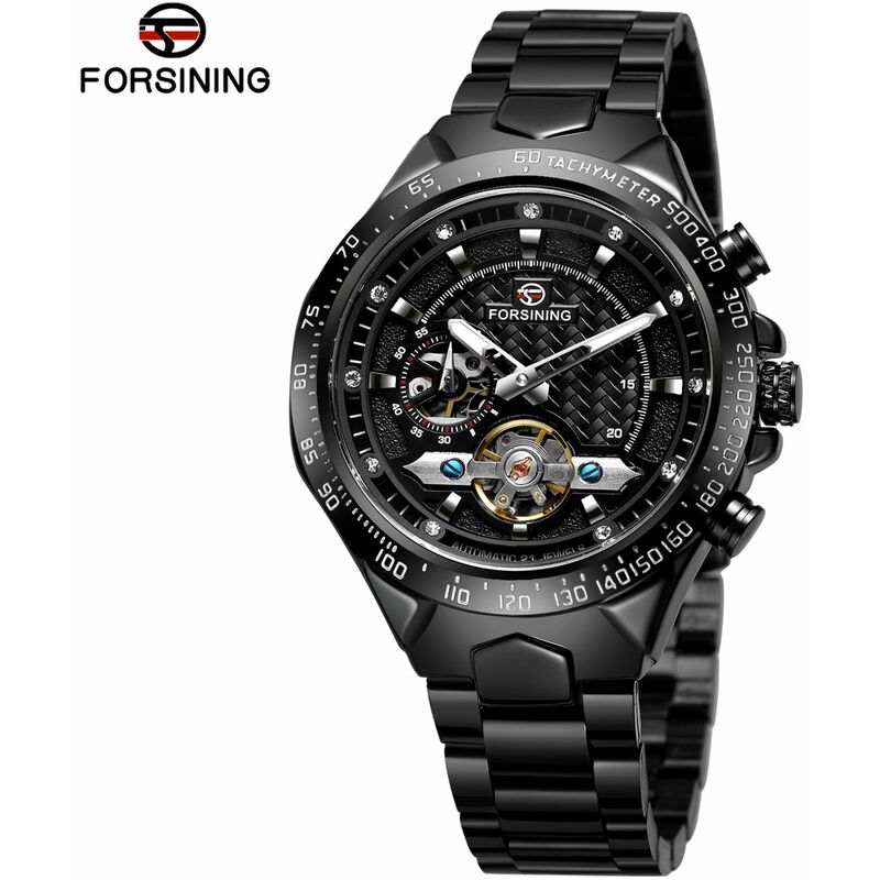 

Reloj mecanico automatico para hombres Reloj de pulsera informal de negocios con pantalla luminosa para hombres,Negro plata