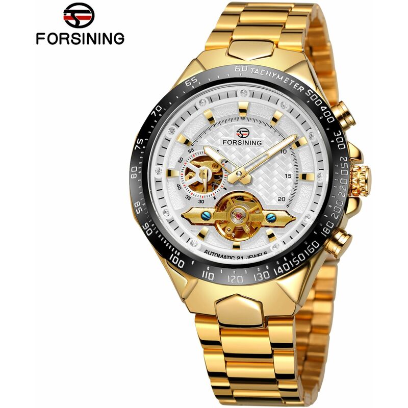 

Reloj mecanico automatico para hombres Reloj de pulsera informal de negocios con pantalla luminosa para hombres,Oro blanco