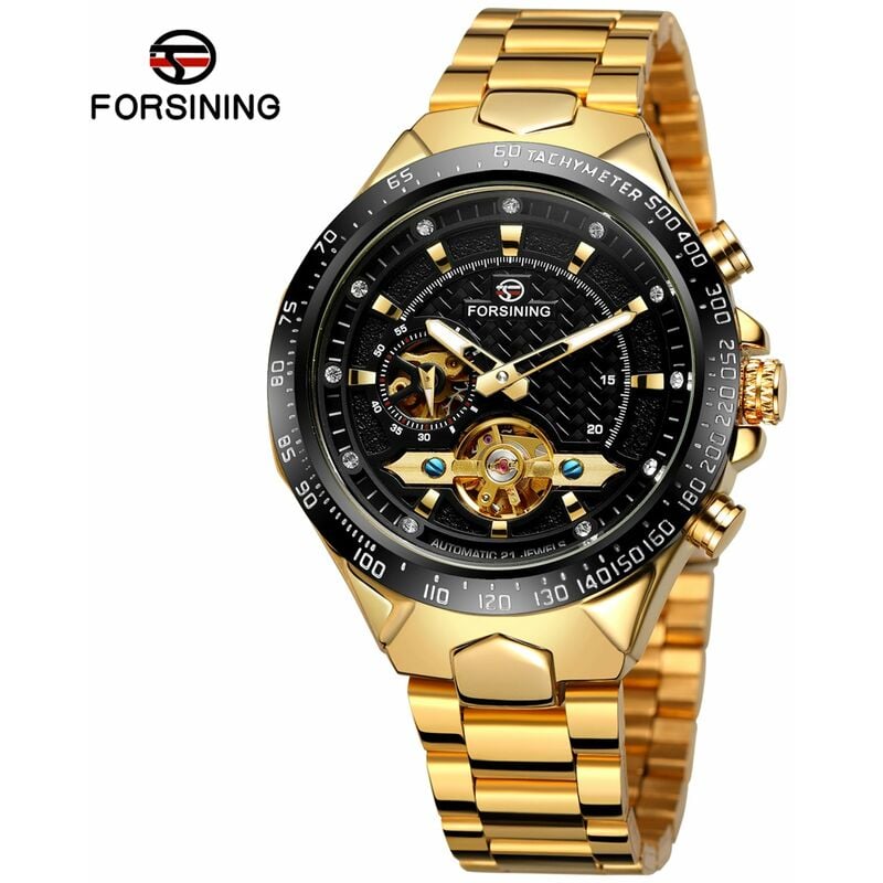 

Reloj mecanico automatico para hombres Reloj de pulsera informal de negocios con pantalla luminosa para hombres,Oro negro