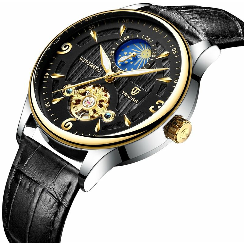 

Reloj mecanico automatico para hombre, luminoso, impermeable, deportivo, para hombre, reloj de pulsera de negocios,Negro - Tevise