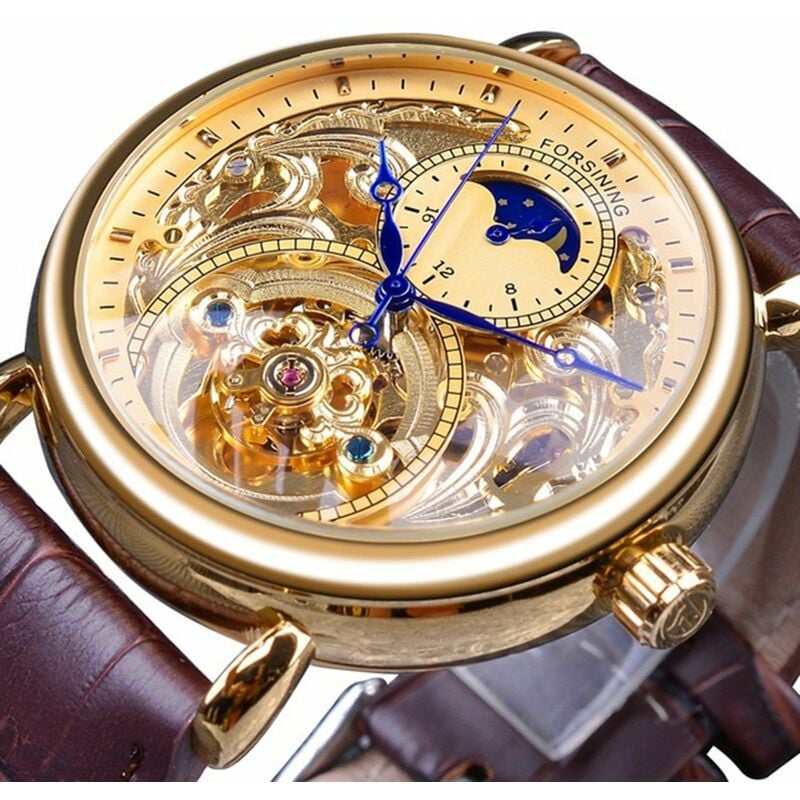 

Reloj mecanico con banda de cuero para hombre, 3ATM, reloj de pulsera informal para negocios, regalo,Oro