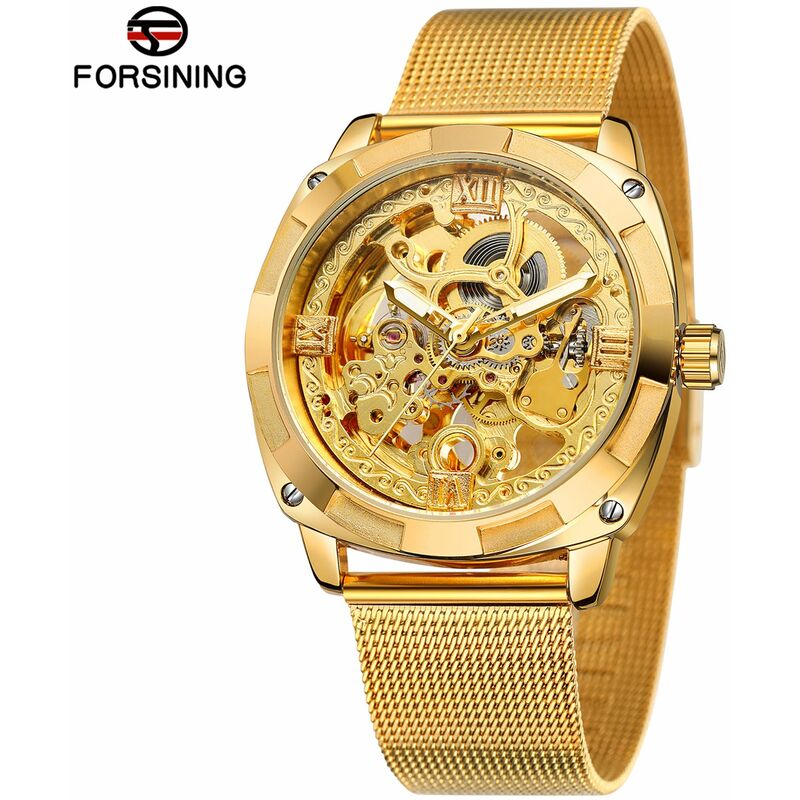 

Reloj mecanico Relojes mecanicos automaticos de acero inoxidable para hombres Reloj de pulsera de negocios resistente al agua 30M,Oro