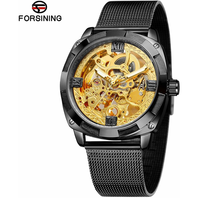 

Reloj mecanico Relojes mecanicos automaticos de acero inoxidable para hombres Reloj de pulsera de negocios resistente al agua 30M,Oro negro