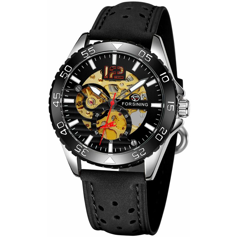 

Reloj para hombre Relojes mecanicos automaticos con correa de cuero Reloj de pulsera luminoso con diseno de esfera esqueleto clasico,C