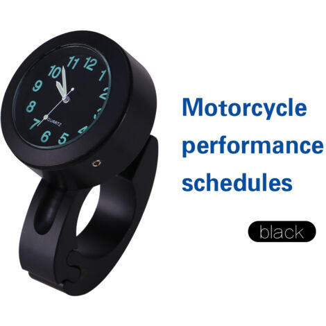 Reloj para manillar de motocicleta - Reloj universal de 7/8 a 1 pulgada con esfera luminosa, aluminio y resistente al agua (negro)