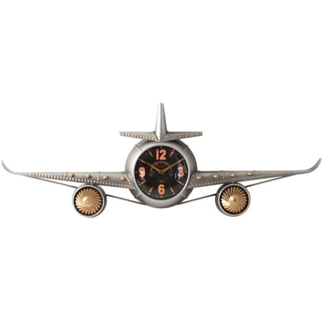 Reloj Pared Metal 114X11X40 Avion Plateado