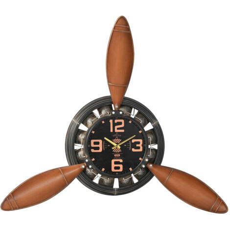Reloj Pared Metal 118X24X134 Helice Avion Negro