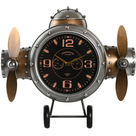 Reloj Pared Metal 50X10,5X49,5 Avion Plateado