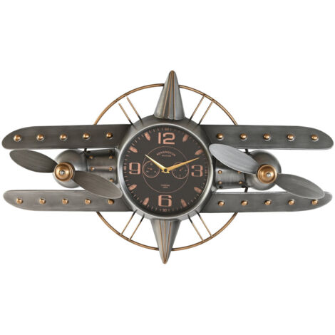 Reloj Pared Metal 77,5X15X46 Avion Plateado