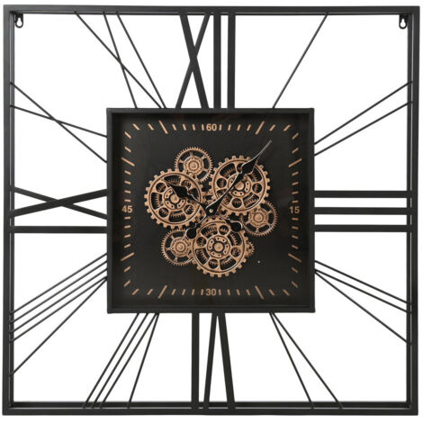 Reloj Pared Metal Cristal 80X8X80 Movimiento Negro