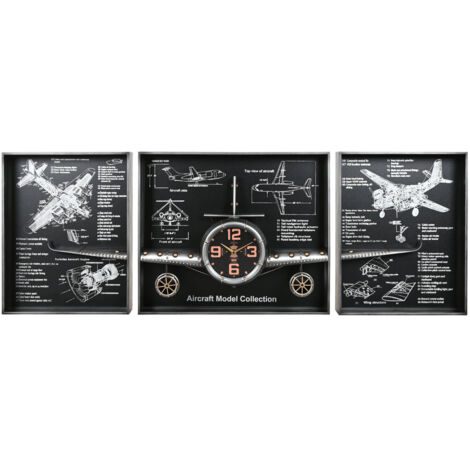 Reloj Pared Set 3 Metal 175X21X64 Avion Plateado