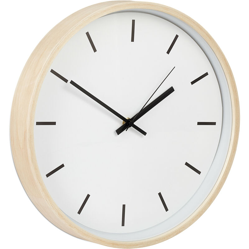 

Reloj Pared, Silencioso, sin Números, Segundero Movimiento Continuo, Cocina, 31,5 cm, Marrón Natural y Blanco