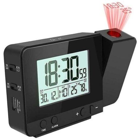 Reloj Proyector Digital para Dormitorio, Grande con Proyección en Techo, Conexión USB, Funciona con Baterías