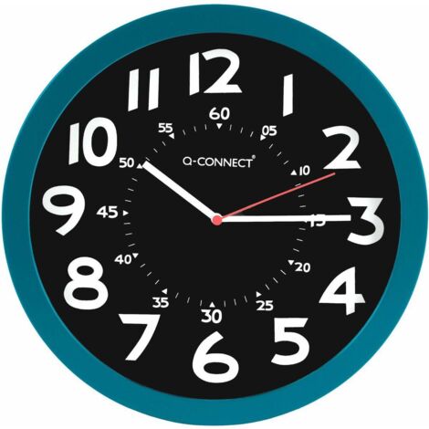 Reloj q-connect de pared plastico oficina redondo 30 cm color azul y esfera color negro
