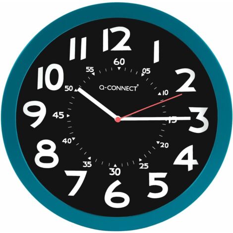 Reloj q-connect de pared plastico oficina redondo 30 cm color azul y esfera color negro