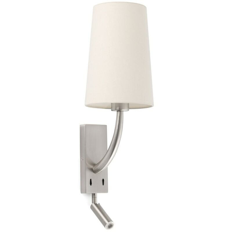 

Faro Barcelona - REM Aplique de pared níquel mate/beige con lector LED - NIQUEL MATE