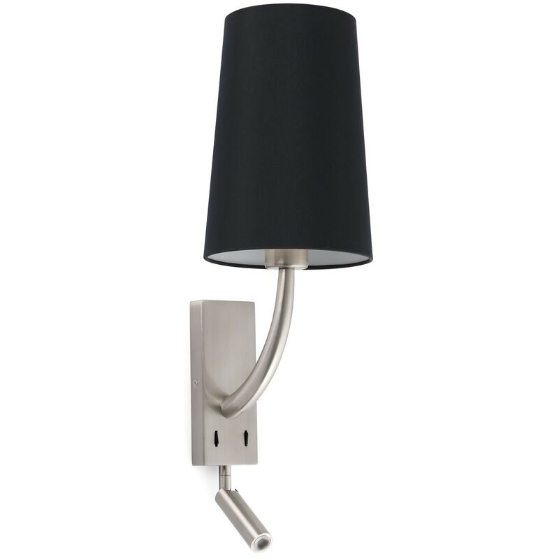 

Faro Barcelona - REM Aplique de pared níquel mate/negra con lector LED - NIQUEL MATE