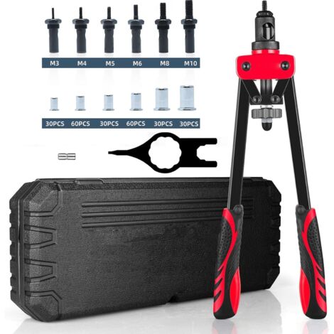 Remachadora de tuercas con cabezal intercambiable M3 M4 M5 M6 M8 M10, 240 tuercas incluidas