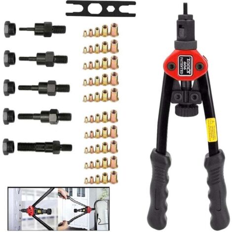 Remachadora manual, pistola para tuercas con mandriles métricos intercambiables M3, M4, M5, M6 y M8 y 50 tuercas, ahorra esfuerzo.