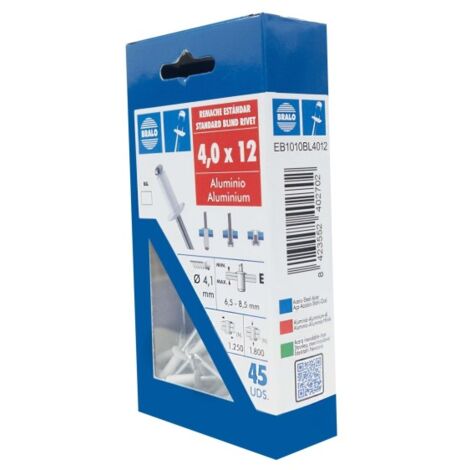 Remache cabeza alomada Ø 4,0 x 12 mm bralo 45 uds blanco