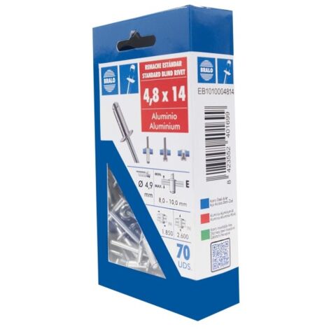 Remache cabeza alomada Ø 4,8 x 14 mm bralo 70 uds