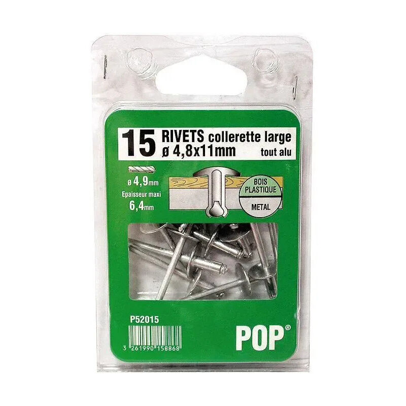 

Remache de aluminio POP, brida ancha, diámetro 4,8x11mm, 15 piezas
