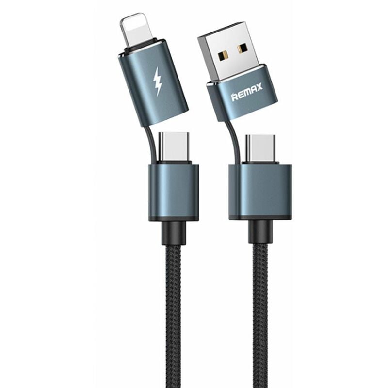 

RC-020t 4 en 1 Multi USB Cable de carga rapida Conector de cable de cargador trenzado de 2.4A con transferencia de datos Compatible con dispositivos