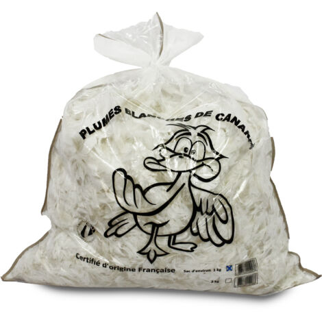 Rembourrage plumes blanches de canard 1 kg – Excellente thermorégulation – Pour coussins et oreillers – Sac transparent – Linnea