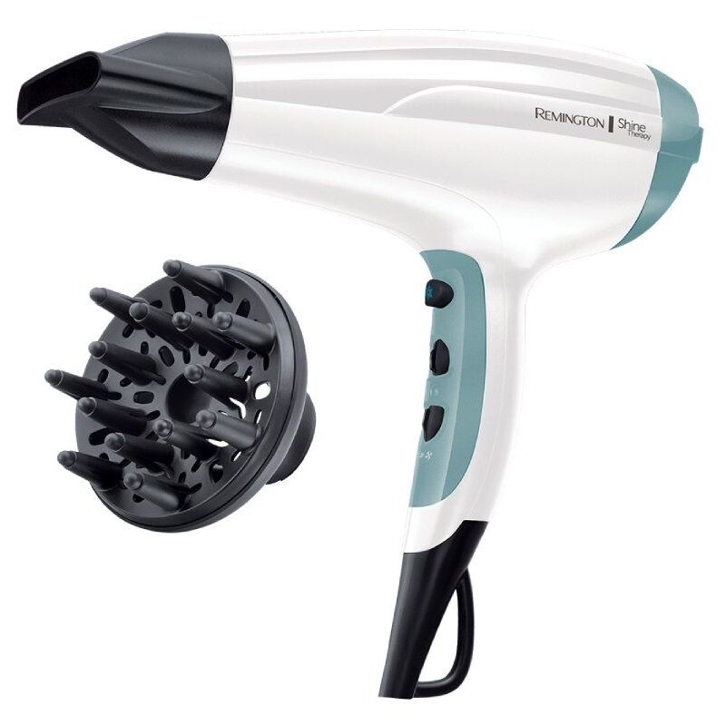 Remington Secador de Pelo Shine Therapy, Iónico, Cabello Sin Encrespamiento y Más Brillante,2300 W, Concentrador y Difusor, 3 Temperaturas, 2