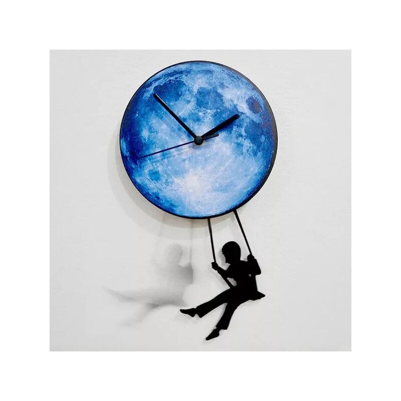 Xinuy - Remise Balançoire d'Halloween sur la Lune - Horloge Murale à Pendule