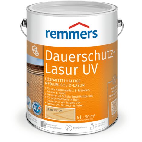 Remmers Dauerschutz-Lasur UV farblos, 5 Liter, Holz UV-Schutz für außen, auch für helle Farbtöne und farblos UV+, blockfest, wetterbeständig