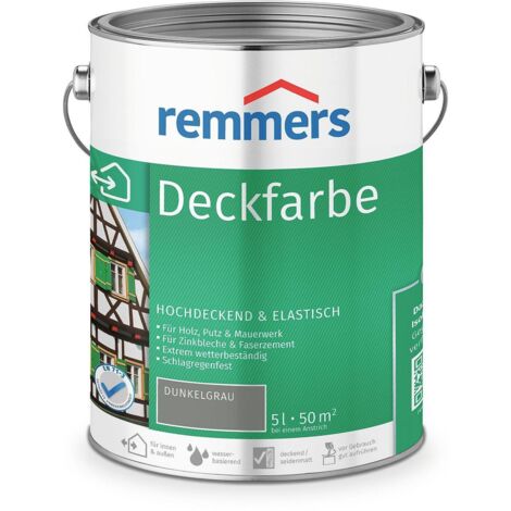 Remmers Deckfarbe dunkelgrau, 5 Liter, Deckfarbe für innen und außen, Wetterschutzfarbe viele Untergründe, hochdeckend, wetterfest