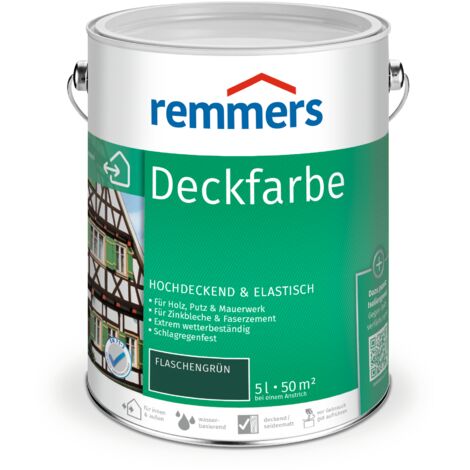 Remmers Deckfarbe flaschengrün, 5 Liter, Deckfarbe für innen und außen, Wetterschutzfarbe viele Untergründe, hochdeckend, wetterfest