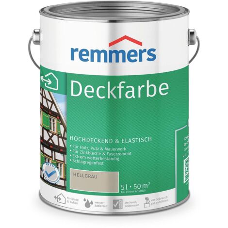 Remmers Deckfarbe hellgrau, 5 Liter, Deckfarbe für innen und außen, Wetterschutzfarbe viele Untergründe, hochdeckend, wetterfest