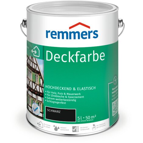 Remmers Deckfarbe schwarz, 5 Liter, Deckfarbe für innen und außen, Wetterschutzfarbe viele Untergründe, hochdeckend, wetterfest