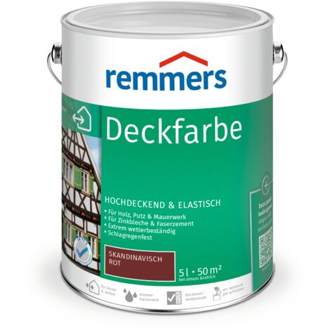 Remmers Deckfarbe skandinavisch rot, 5 Liter, Deckfarbe für innen und außen, Wetterschutzfarbe viele Untergründe, hochdeckend, wetterfest